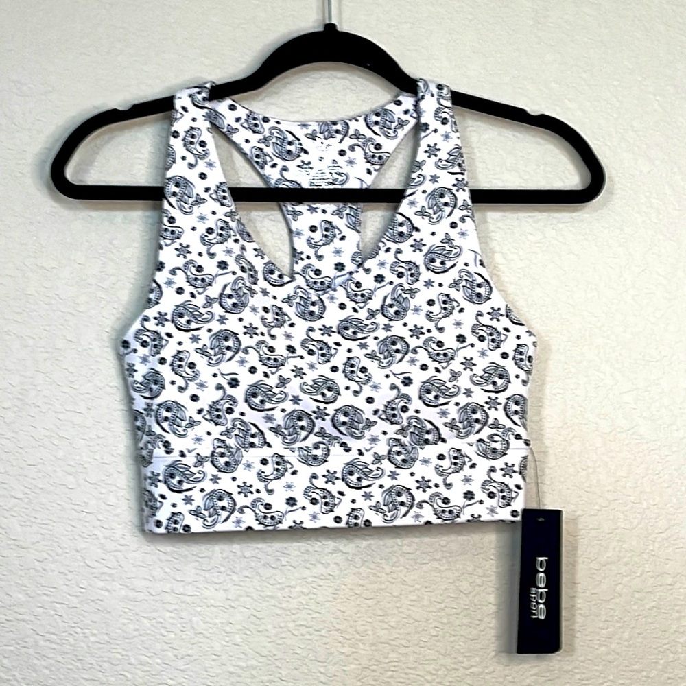 Bebe Sport paisley black white sports bra size small NEW